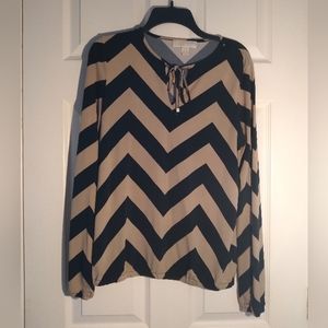 Michael Kors Women's Tie Neck Long Sleeve Striped Blouse - Size SMALL